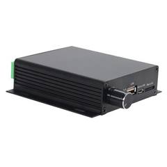EV sounder for pedestrian alerts, Black PAWS-EX unit, side view of terminals and ports from 8Wired