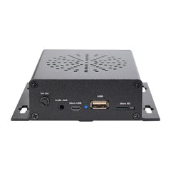 Black PAWS unit, volume control & USB file uploading end view from 8Wired