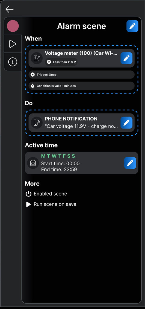 Set alerts with custom messages for when your 12v battery goes below a set range