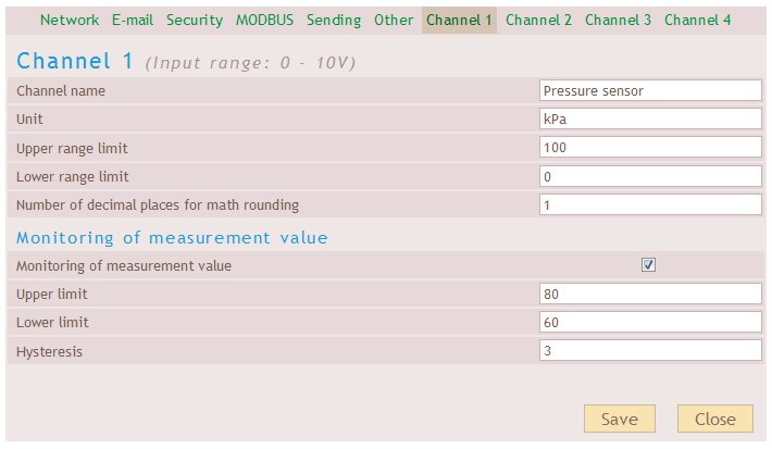AD4ETH - Analogue measurement module to Ethernet with four inputs for unified signal 0 - 20 mA, 4 - 20 mA respectively.