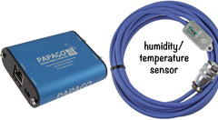 1 humidity and temperature sensor thermometer on PoE capable networked Ethernet monitoring unit, dual sensor ports, with email alerts, web interface (model: Papago-2TH-Eth-1THD)