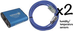 2 humidity and temperature sensors / thermometers on PoE capable networked Ethernet monitoring unit, dual sensor ports, with email alerts, web interface. Model: Papago-2TH-Eth-2THD