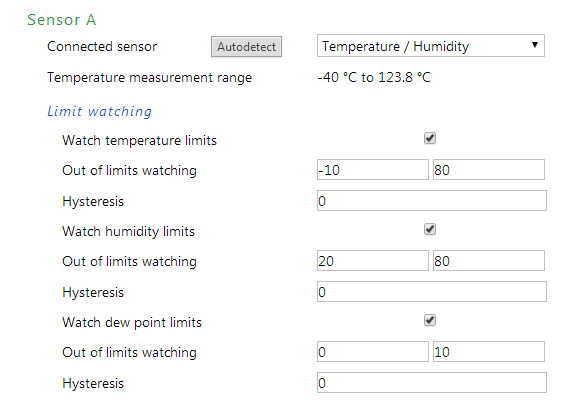 1 temperature sensor / thermometer on PoE capable networked Ethernet monitoring unit, dual sensor ports, with email alerts, web interface (model: Papago-2TH-Eth-1TS)