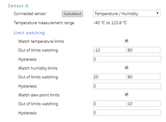 1 temperature sensor / thermometer on PoE capable networked Ethernet monitoring unit, dual sensor ports, with email alerts, web interface (model: Papago-2TH-Eth-1TS)