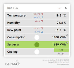 Papago TH 2DI Do Ethernet environmental monitor web view of values