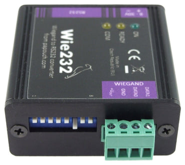 WIEGAND WIE232 unit dip switches and terminal block displayed