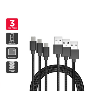 USB 3.1 Type C 3-pack fast charge braided cables 1m 2m 3m