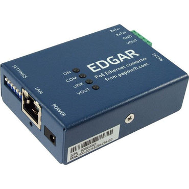 EGDAR POE Ethernet Serial Converter device, side profile. Available from 8wired.com.au