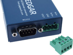 EGDAR POE Ethernet Serial Converter device, RS232 connector end profile. Available from 8wired.com.au
