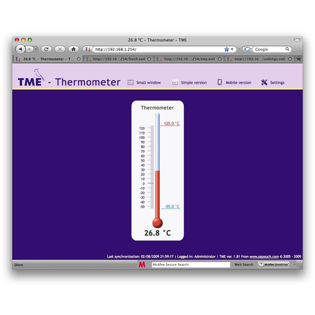TME Ethernet Thermometer Web intertace, from 8wired.com.au